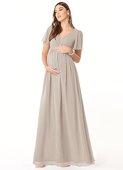 Azazie Verna Brautjungfernkleider für Schwangere A-Linie V-Hals Gerüscht Chiffon Bodenlänge Kleid image3