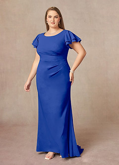 Azazie Peppermint Mother of the Bride Dresses Royal Blue Mermaid Scoop Ruched Stretch Crepe Dress image8