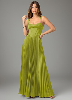 Azazie Avenelle Bridesmaid Dresses Lemongrass A-Line Corset Stretch Satin Dress image4