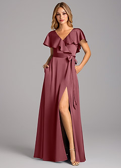Azazie Lainey Brautjungfernkleider A-Linie mit Taschen Stretch-Satin Kleid Wüstenrose image4