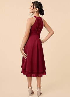 Azazie Linna Junior Burgundy A-Line Pleated Chiffon Dress image4