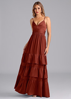Azazie Nathalia Bridesmaid Dresses Terracotta A-Line Pleated Stretch Satin Dress image5