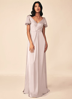 Azazie Soren Bridesmaid Dresses Blushing Pink A-Line Pleated Stretch Satin Dress image1