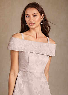 Azazie Medford Mother of the Bride Dresses Blushing Pink A-Line Off the Shoulder Floral Burnout Dress image7