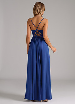 Azazie Aaida Bridesmaid Dresses Royal Blue A-Line Corset Stretch Satin Dress image6