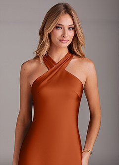 Azazie Doretta Bridesmaid Dresses Burnt Orange Mermaid Pleated Stretch Satin Dress image5