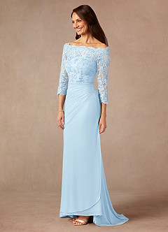 Azazie Rhonda Mother of the Bride Dresses Sky Blue Mermaid Off the Shoulder Mesh Dress image4