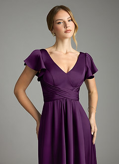 Azazie Omari Bridesmaid Dresses Grape A-Line Stretch Satin Dress image6