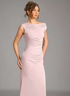 Azazie Nazanin Bridesmaid Dresses Blushing Pink Mermaid Off the Shoulder Premium Stretch Jersey Dress image7
