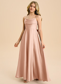 Azazie Bear Junior Rose Gold A-Line Sweetheart Neckline Stretch Satin Dress image4