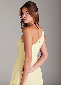 Azazie Brooke Vestidos de damas de honor Vestido de Sorbete De Limón de Gasa de Corte en A con Hombro unilateral image2