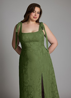 Azazie Debra Bridesmaid Dresses Olive A-Line with Pockets Floral Burnout Dress image13
