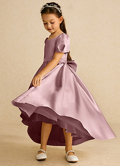 Azazie Zippy Flower Girl Dresses Dusty Rose A-Line with Sleeves Matte Satin Dress image4