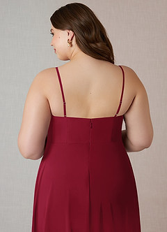 Azazie Emerald Bridesmaid Dresses Burgundy A-Line Ruffled Chiffon Dress image10