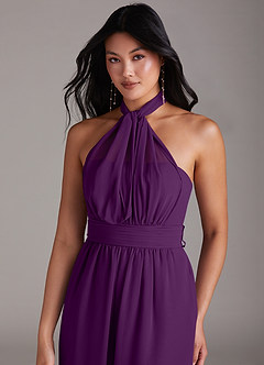 Azazie Lamara Bridesmaid Dresses Grape Off the Shoulder Chiffon Convertible Jumpsuit image2