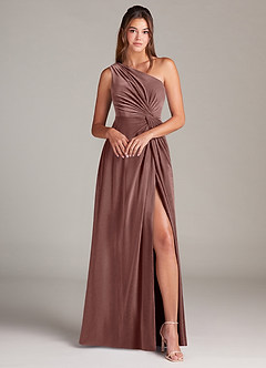 Azazie Brooke Bridesmaid Dresses Espresso A-Line One Shoulder Velvet Dress image4