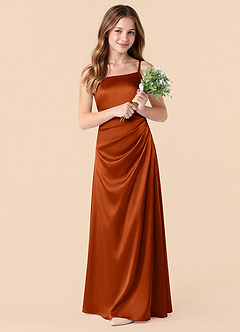 Azazie Renna Junior Paprika A-Line Pleated Stretch Satin Dress image3