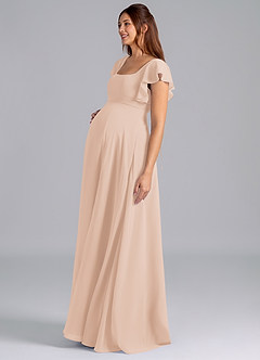 Azazie Bondi Maternity Bridesmaid Dresses A-Line Ruched Chiffon Floor-Length Dress image4