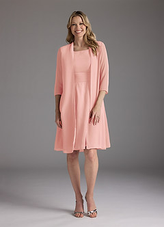 Azazie Shirley Mère de la mariée Robes Robe Trapèze en Mousseline de soie Plissé Scoop Rosette image1