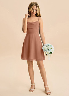 Azazie Bear Junior Bronzer A-Line Pleated Chiffon Dress image3