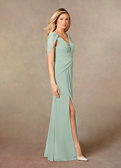 Azazie Luisa Mother of the Bride Dresses Agave Mermaid V-Neck Pleated Mesh Dress image4