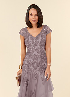 Azazie Romy Mother of the Bride Dresses Dusk Mermaid V-Neck Sequins Tulle Dress image5