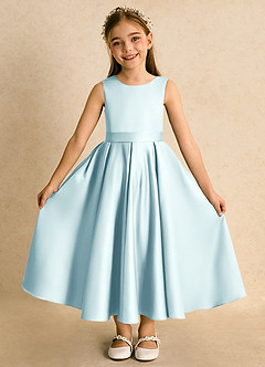 Azazie Junebuj Flower Girl Dresses Sea Glass Ball-Gown Pleated Matte Satin Dress image4