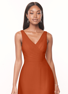 Azazie Nala Bridesmaid Dresses Burnt Orange A-Line Pleated Chiffon Dress image4