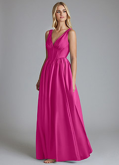 Azazie Delmie Bridesmaid Dresses Fuchsia A-Line Corset Stretch Satin Dress image4