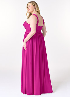 Azazie Elvira Jurken voor bruidsmeisjes Jurk van Chiffon met A-Lijn Geplooid Fuchsia image10