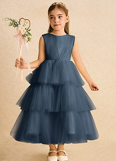 Azazie Marshmallow Blumenmädchenkleider Ballkleid Schleifen Tüll Kleid Neptunblau image6