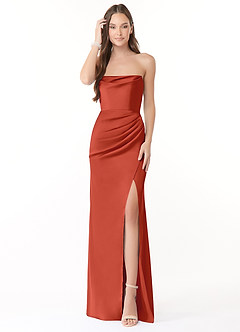 Azazie Leonis Brautjungfernkleider Wandelbar Meerjungfrau-Linie Plissee Stretch-Satin Kleid Rost image4