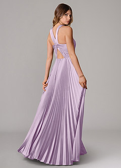 Azazie Afra Bridesmaid Dresses Frosted Lilac A-Line Pleated Stretch Satin Dress image2