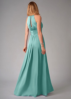 Azazie Bonnie Bridesmaid Dresses Aqua A-Line Pleated Stretch Satin Dress image2