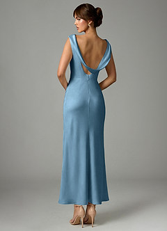 Azazie Kieryn Bridesmaid Dresses Steel Blue Mermaid Pleated Stretch Satin Dress image5