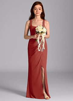 Azazie Mero Junior Terracotta Mermaid Pleated Chiffon Dress image3