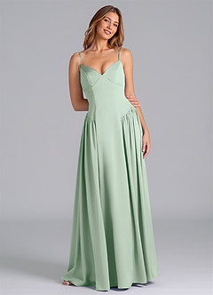 Azazie Kirby Bridesmaid Dresses Agave A-Line Stretch Satin Dress image1