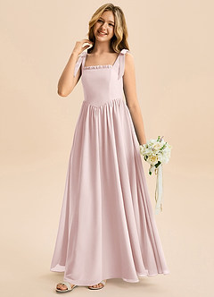 Azazie Delia Junior Robe Trapèze en Mousseline de soie Arc Rose Pâle image4