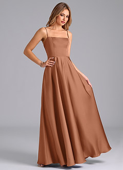 Azazie Elita Bridesmaid Dresses Bronzer A-Line Pleated Stretch Satin Dress image3