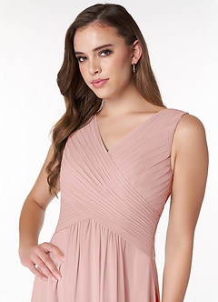 Azazie Flora Robes de demoiselle d'honneur Robe Trapèze en Mousseline de soie Plissée Rose Poudré image5