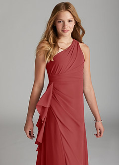 Azazie Maive Junior Rust A-Line Pleated Chiffon Dress image4