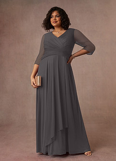 Azazie Annetta Mother of the Bride Dresses Steel Grey A-Line V-Neck Pleated Mesh Dress image7