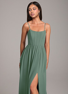 Azazie Kailee Bridesmaid Dresses Eucalyptus A-Line with Pockets Chiffon Dress image2
