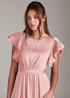 Azazie Daphne Modest brudtärna klänningar Klä A-Linje Rynkad Golvlängd Stretch Satin image5