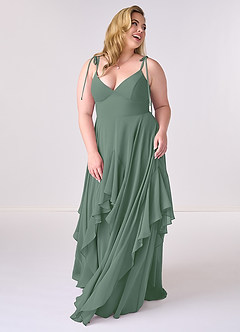 Barbie ♥ Azazie Bridesmaid Dresses Eucalyptus A-Line Bow Chiffon Dress image8