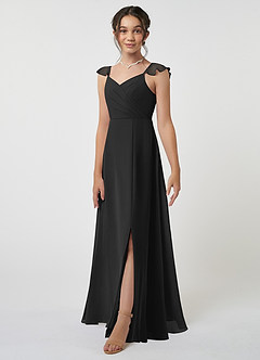 Azazie Amada Junior Abito A-Line in Chiffon Increspato Nero image3