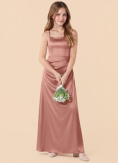 Azazie Renna Junior Rosette Mermaid Pleated Stretch Satin Dress image4