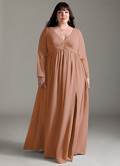 Azazie Teton Maternity Bridesmaid Dresses A-Line Long Sleeve Chiffon Floor-Length Dress image9