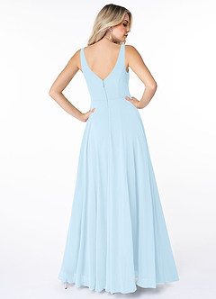 Azazie Calvi Brautjungfernkleider A-Linie Gestreift Chiffon Kleid Himmelblau image2