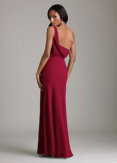 Azazie Madelyn Bridesmaid Dresses Burgundy Mermaid One Shoulder Chiffon Convertible Dress image10